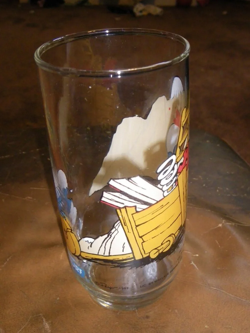 Vintage 1982 The Smurfs Hefty Smurf Clear Decorated Painted Promotional Glass